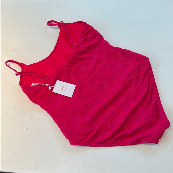 New Andie The Amalfi One Piece Lava Pink textured swimsuit adjustable straps L - Picture 5 of 13